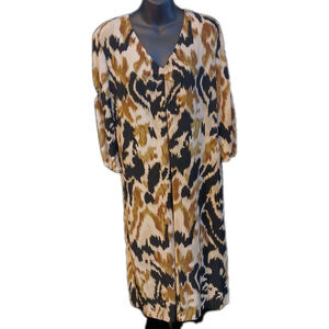 SIMPLY VERA WANG 3/4 SLEEVE DRESS Womens L Black Brown Cream Abstract Flowy